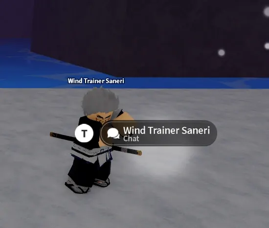 Wind Trainer Saneri NPC standing on a snowy platform in Slayers 2